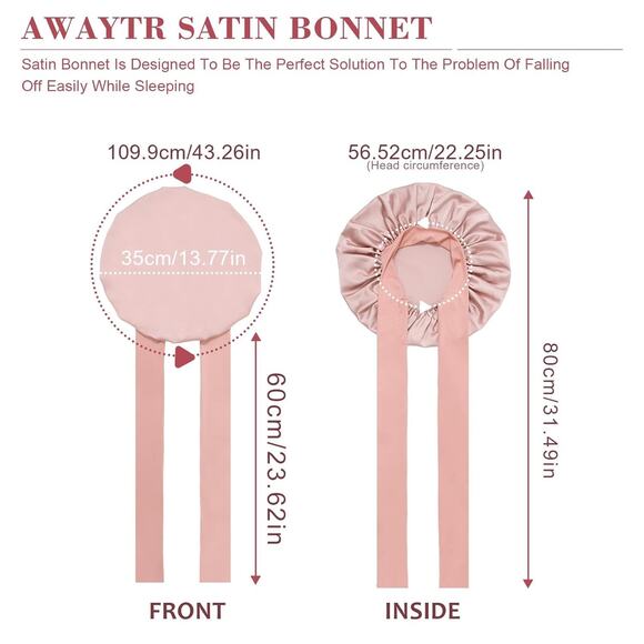 Satin Hair Bonnet with Wide Tie Band – Silk Sleeping Cap for Women & Girls - Picture 4 of 6